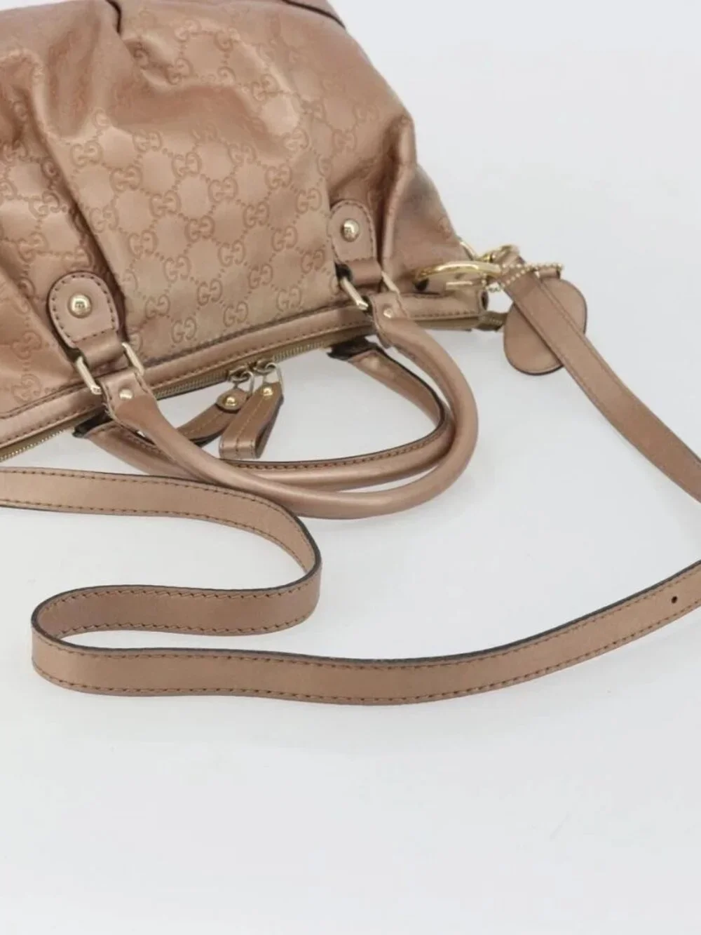 GUCCI GG Canvas Guccissima Sukey Bag Leather 2way Pink Gold 247902 Auth 176609
